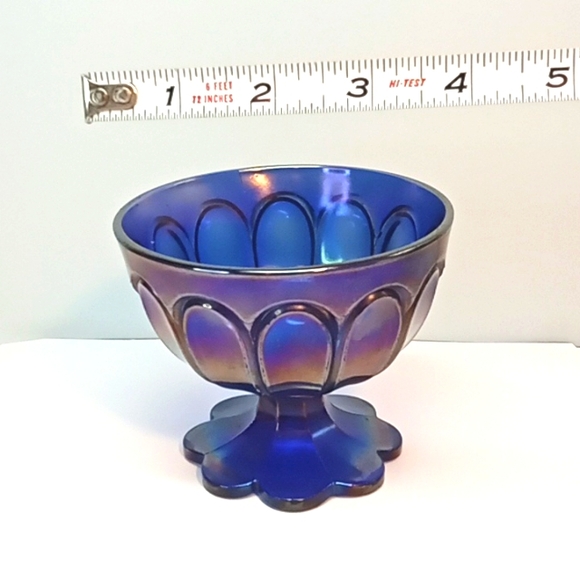 ☀️ Vintage Northwood cobalt blue carnival glass pedestal bowl. - Picture 8 of 9